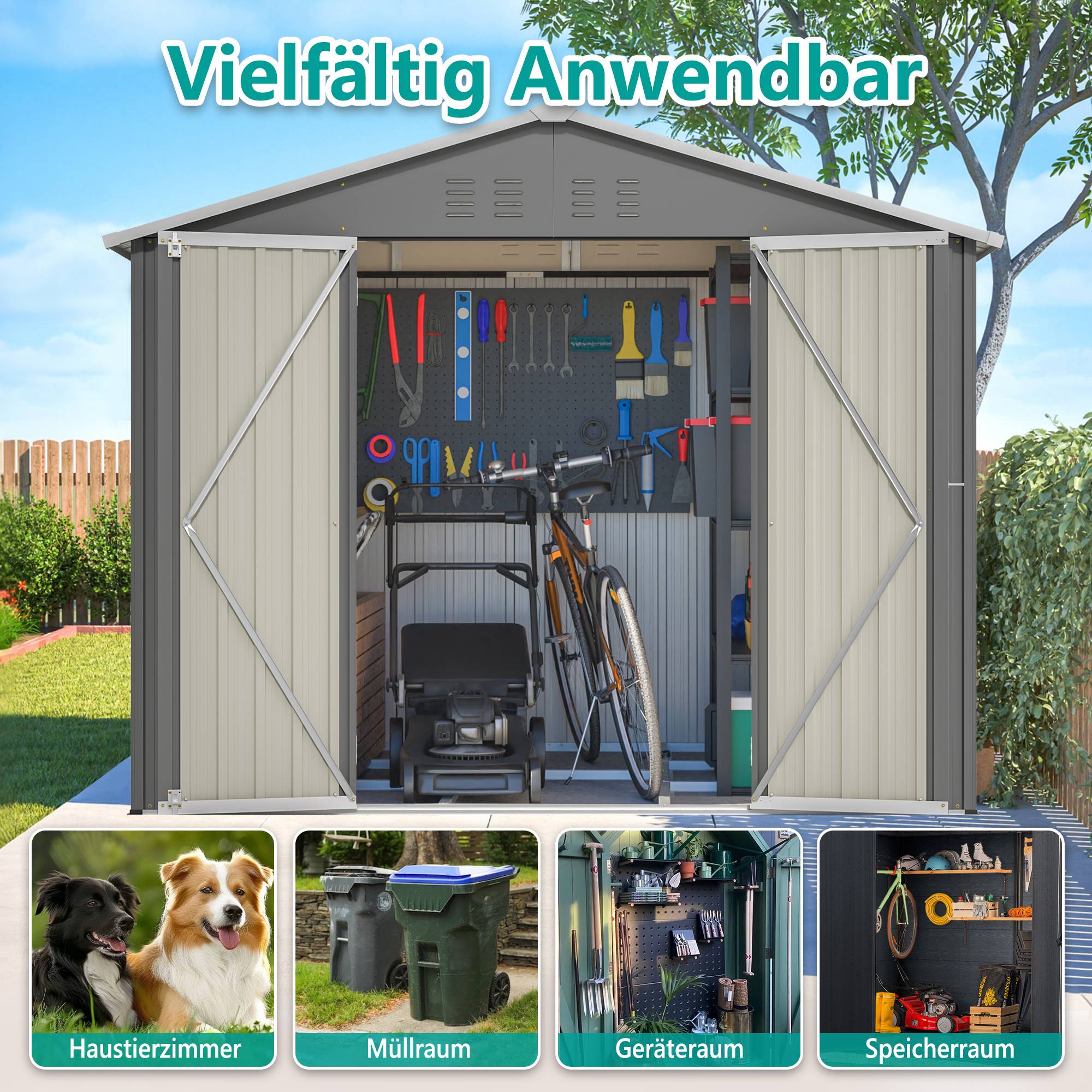 Abri Jardin Métal 4,1m² Rangement Outils Double Porte Anthracite - ComfortXL Outdoor Living - Image 8
