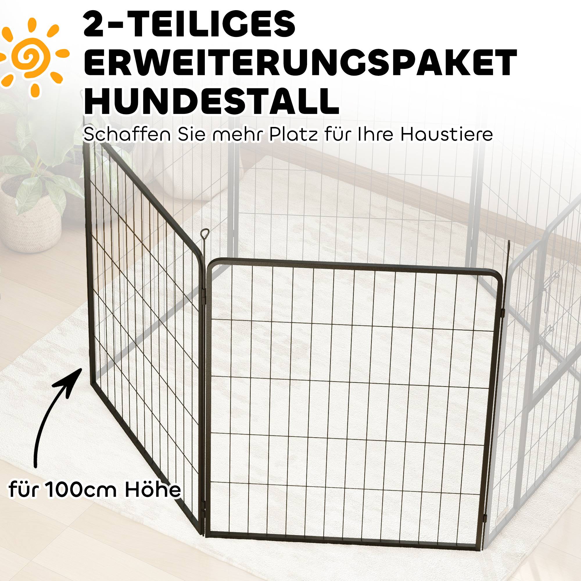 Extension Enclos Chien Acier Jardin Parc Modulable 2 Panneaux 80x100cm Noir - ComfortXL Pet Living - Image 4