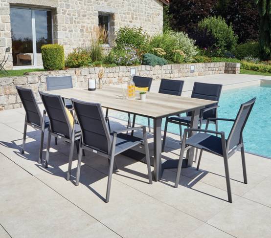Ozalide - Ensemble table et chaises de jardin 8 places Chêne doré et Nuit Anthracite JULINEA - Image 1