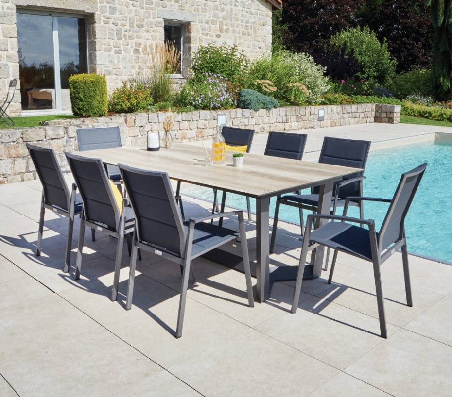 Ozalide - Ensemble table et chaises de jardin  8 places  Chêne doré et Nuit Anthracite  JULINEA - Image 1