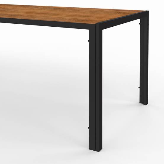 Salon de jardin NOUMEA table 190 cm plateau verre trempé effet bois et 8 chaises empilables noir et bois - Image 7