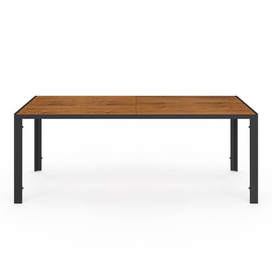 Salon de jardin NOUMEA table 190 cm plateau verre trempé effet bois et 8 chaises empilables noir et bois - Image 3