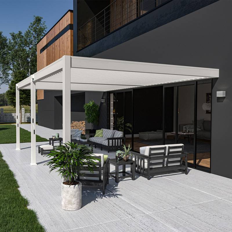 Ombrea - Pergola bioclimatique Ombréa adossée VS 4x6M Blanc + 2 stores - Image 1