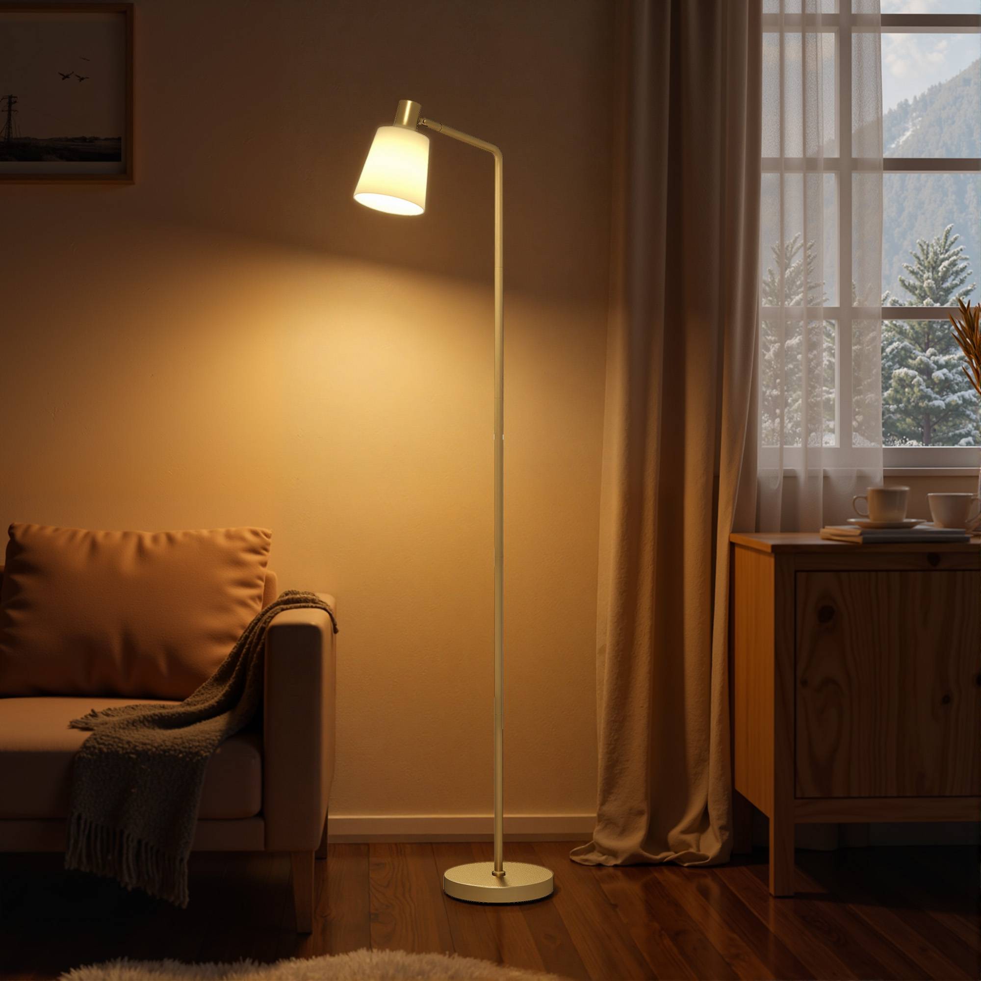 Lampadaire LED blanc et or intensité réglable 3000K–6500K abat-jour pivotant douille E27 - Image 10