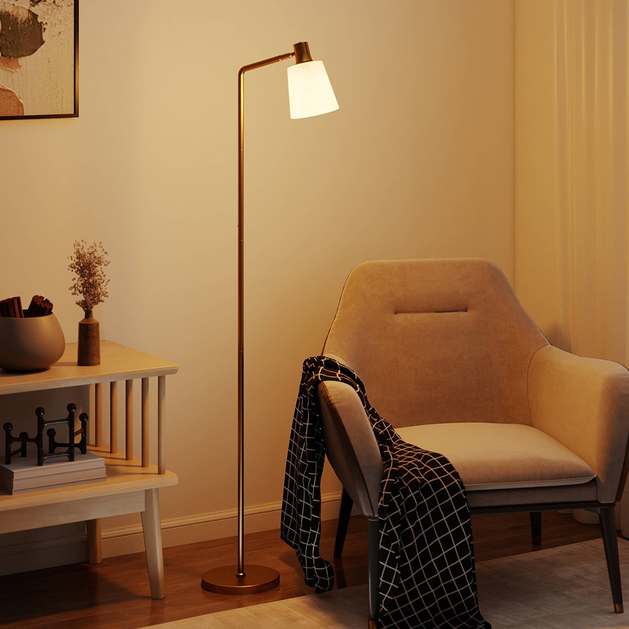 Lampadaire LED blanc et or intensité réglable 3000K–6500K abat-jour pivotant douille E27 - Image 4