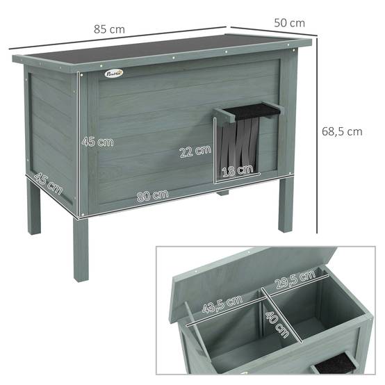 Niche extérieure chat bois sapin isolation thermique toit ouvrant 85x50cm gris - ComfortXL Outdoor Living - Image 5