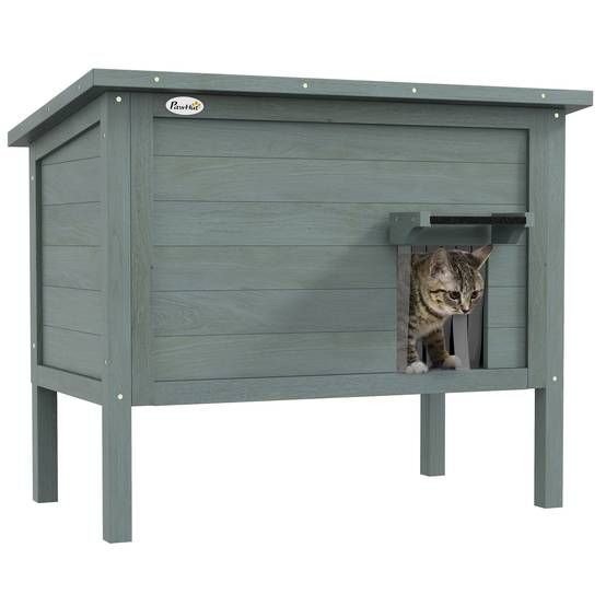 Niche extérieure chat bois sapin isolation thermique toit ouvrant 85x50cm gris - ComfortXL Outdoor Living - Image 1