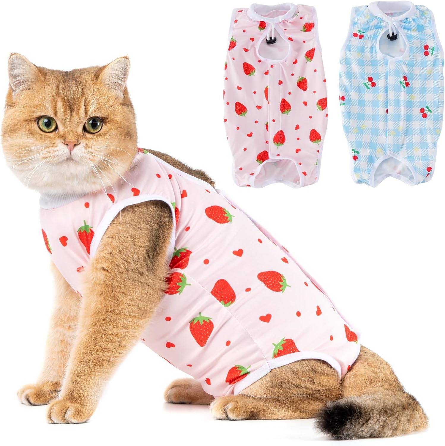 Combinaison de Récupération pour Chat Anti Léchage Cerise/Fraise M