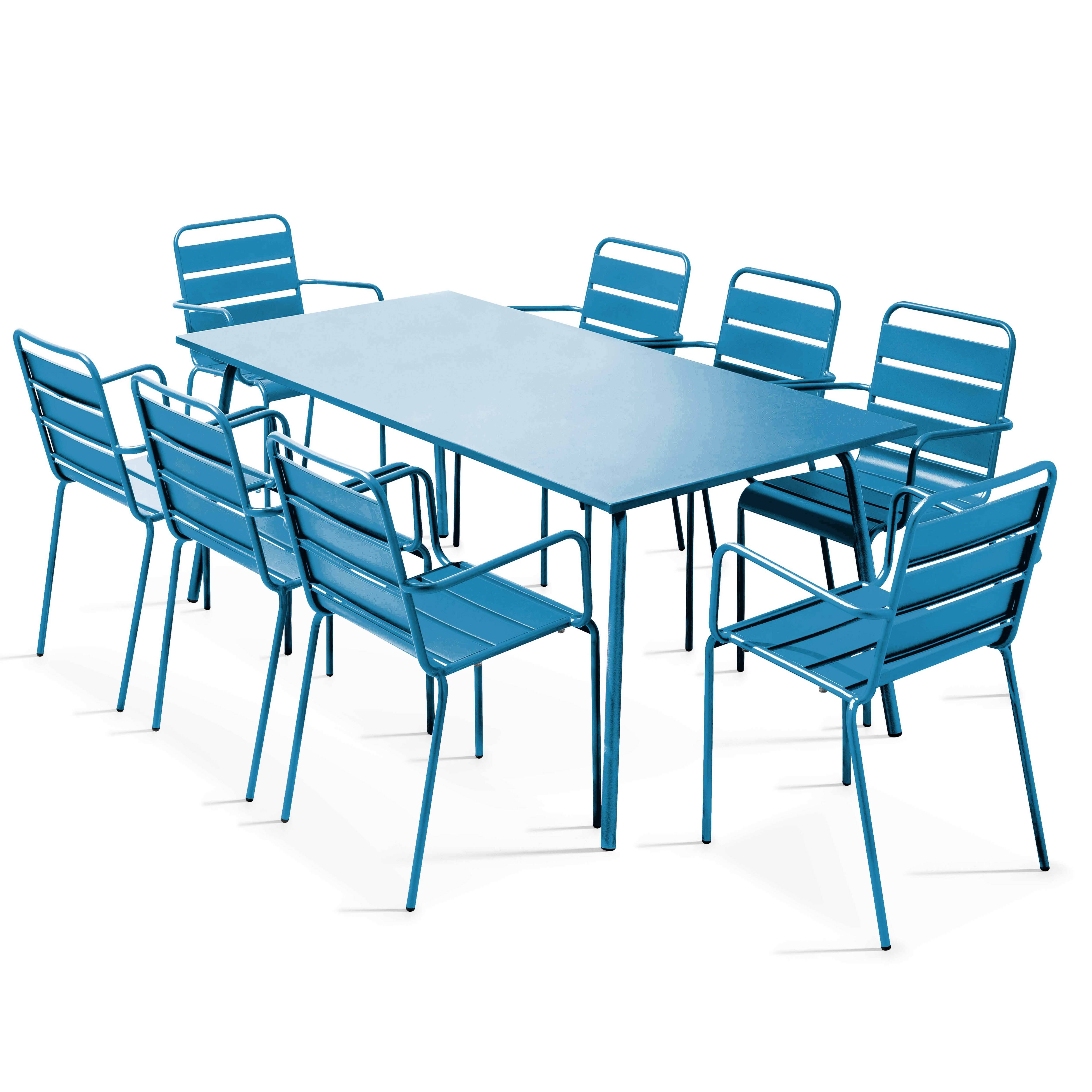 Oviala - Ensemble table de jardin et 8 fauteuils en métal bleu pacific Palavas - Oviala - Image 1