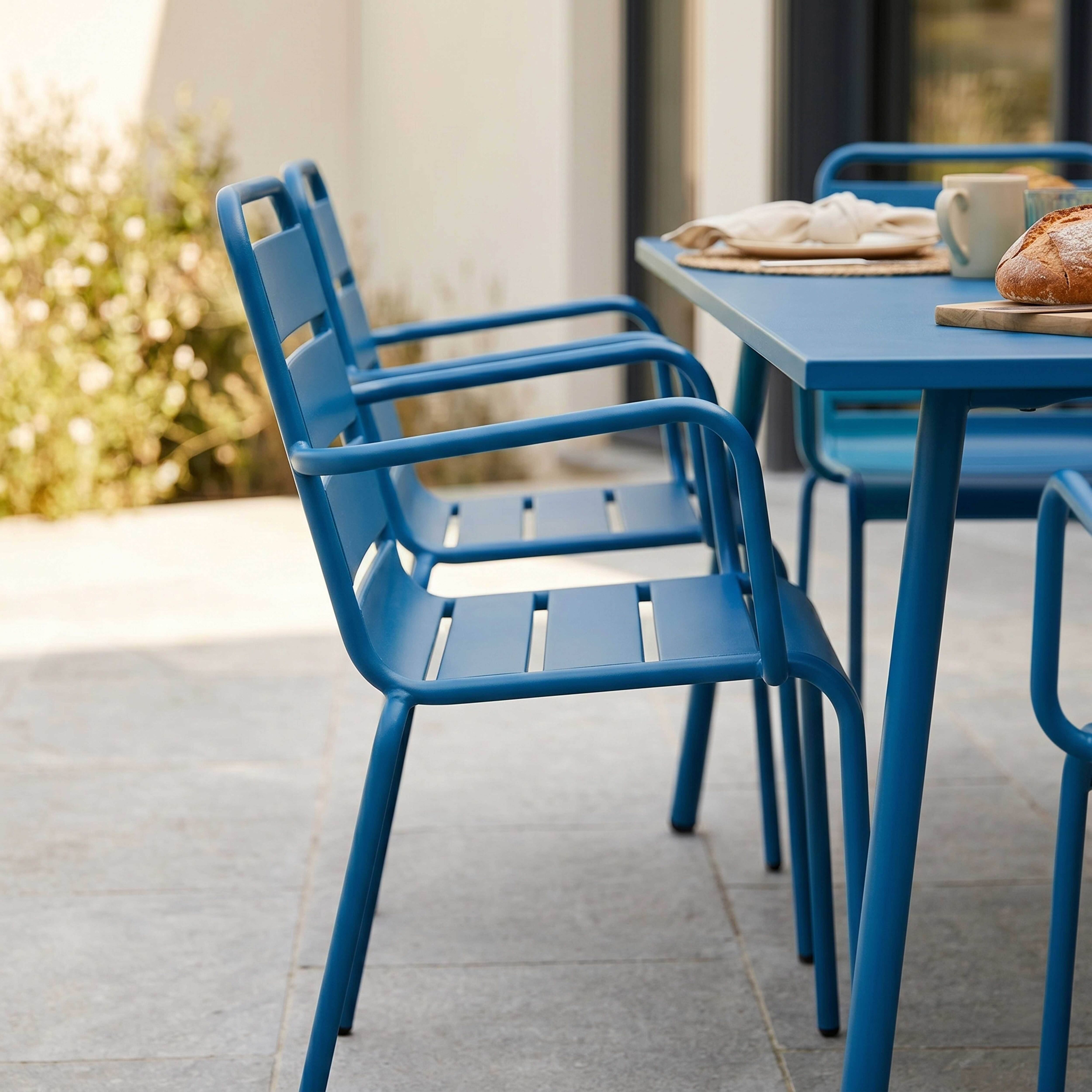 Oviala - Ensemble table de jardin et 8 fauteuils en métal bleu pacific Palavas - Oviala - Image 4