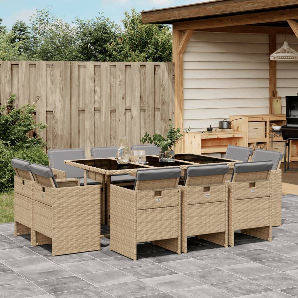 ComfortXL - Table et Chaises de Jardin 10 Places Beige Mix, Ensemble Compact en Résine Tressée avec Plateau en Verre – ComfortXL Outdoor Living - Image 1