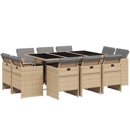 ComfortXL - Table et Chaises de Jardin 10 Places Beige Mix, Ensemble Compact en Résine Tressée avec Plateau en Verre – ComfortXL Outdoor Living - Image 2