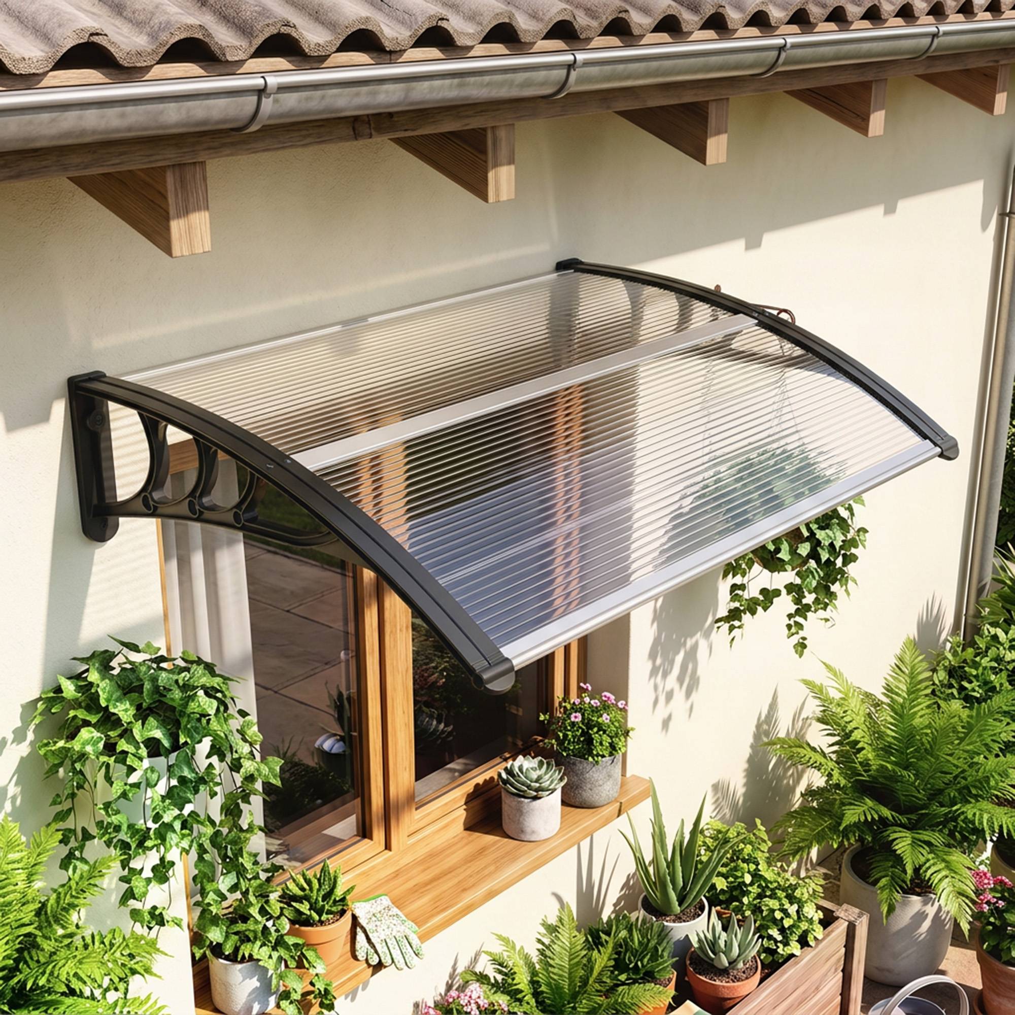 Auvent de porte 100 x 75 cm, auvent en appentis, polycarbonate, transparent - Image 4