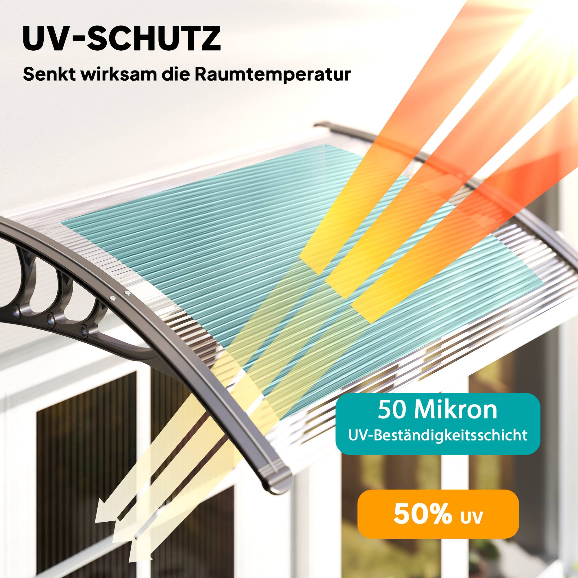 Auvent de porte 100 x 75 cm, auvent en appentis, polycarbonate, transparent - Image 7