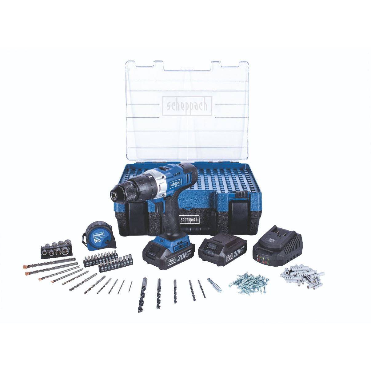 Scheppach - Perceuse à percussion 20V - SCHEPPACH - avec 2 batteries 20 V 2.0Ah - chargeur - Coffret d'accessoires - DTB-20ProS - Image 1