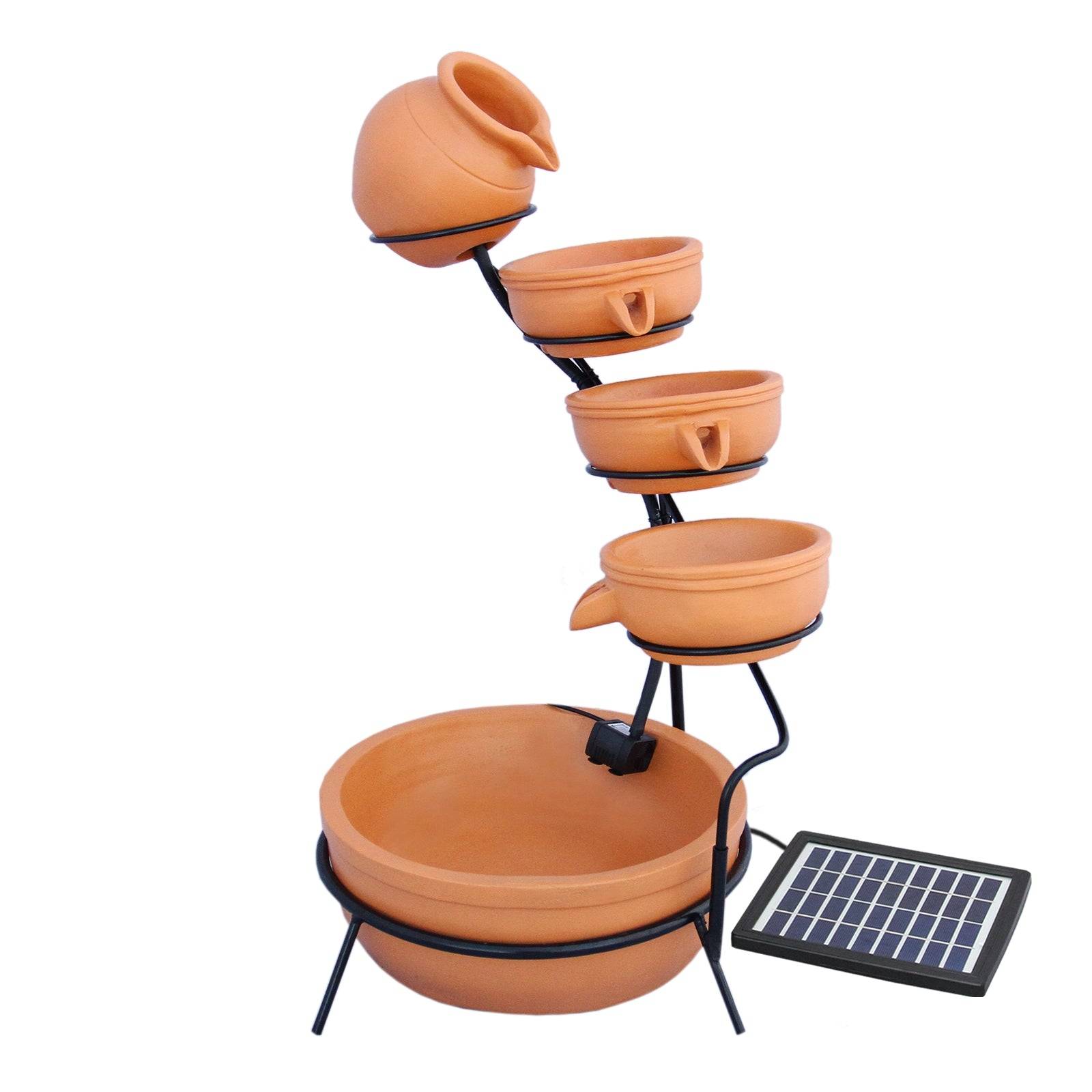 Monstershop - Fontaine Énergie Solaireà 4 Niveaux de Bols Renversants Terracotta - Monstershop - Image 1