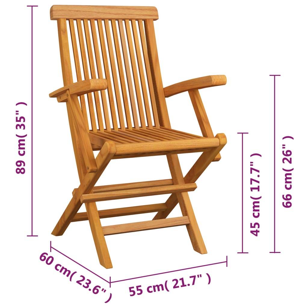 Chaise de jardin pliable Bois de teck solide 55 x 60 x 89 cm (lot de 4) - PANGIVO - Image 5