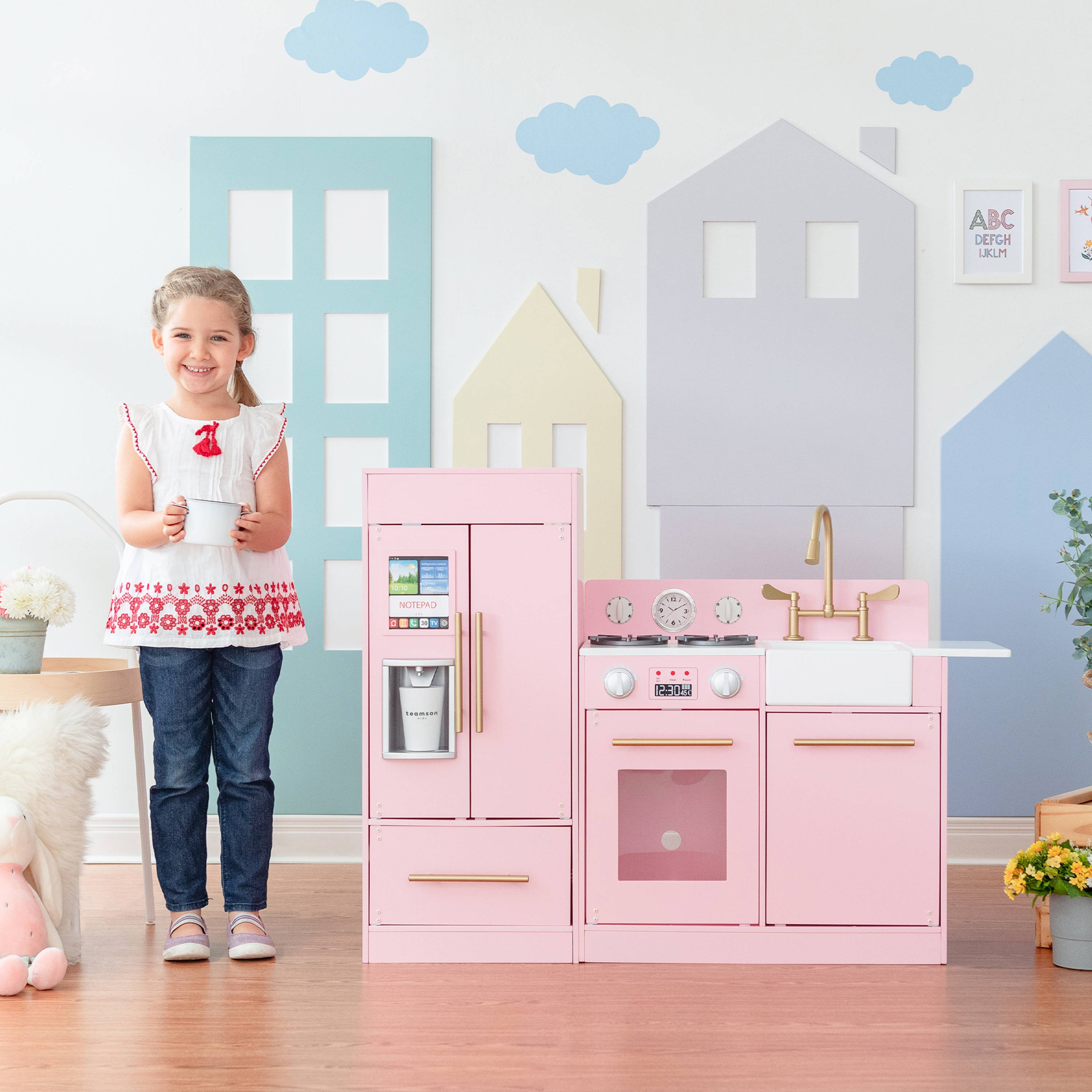 Cuisine en bois pour enfants 81 cm, Rose Teamson Kids - Image 3