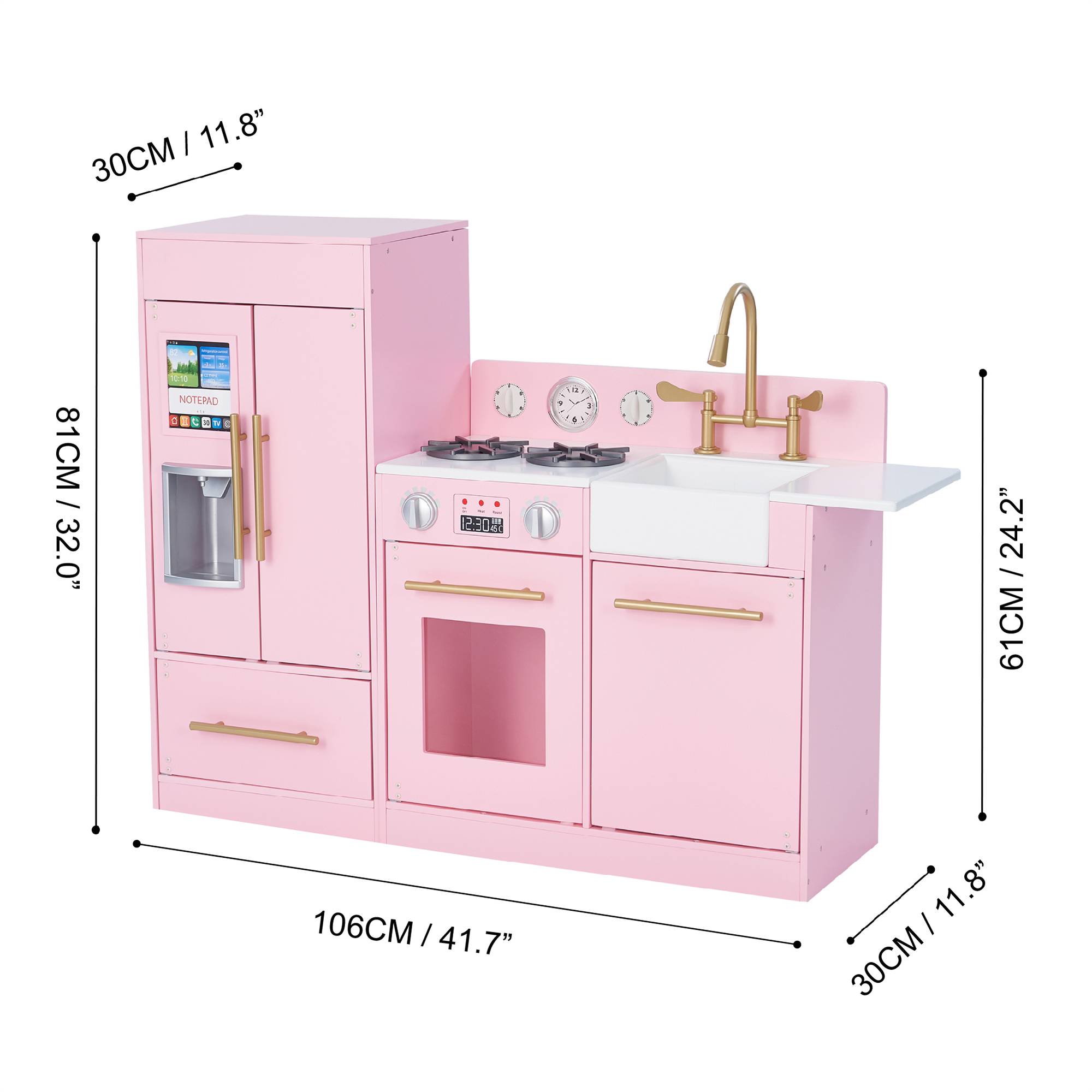Cuisine en bois pour enfants 81 cm, Rose Teamson Kids - Image 2