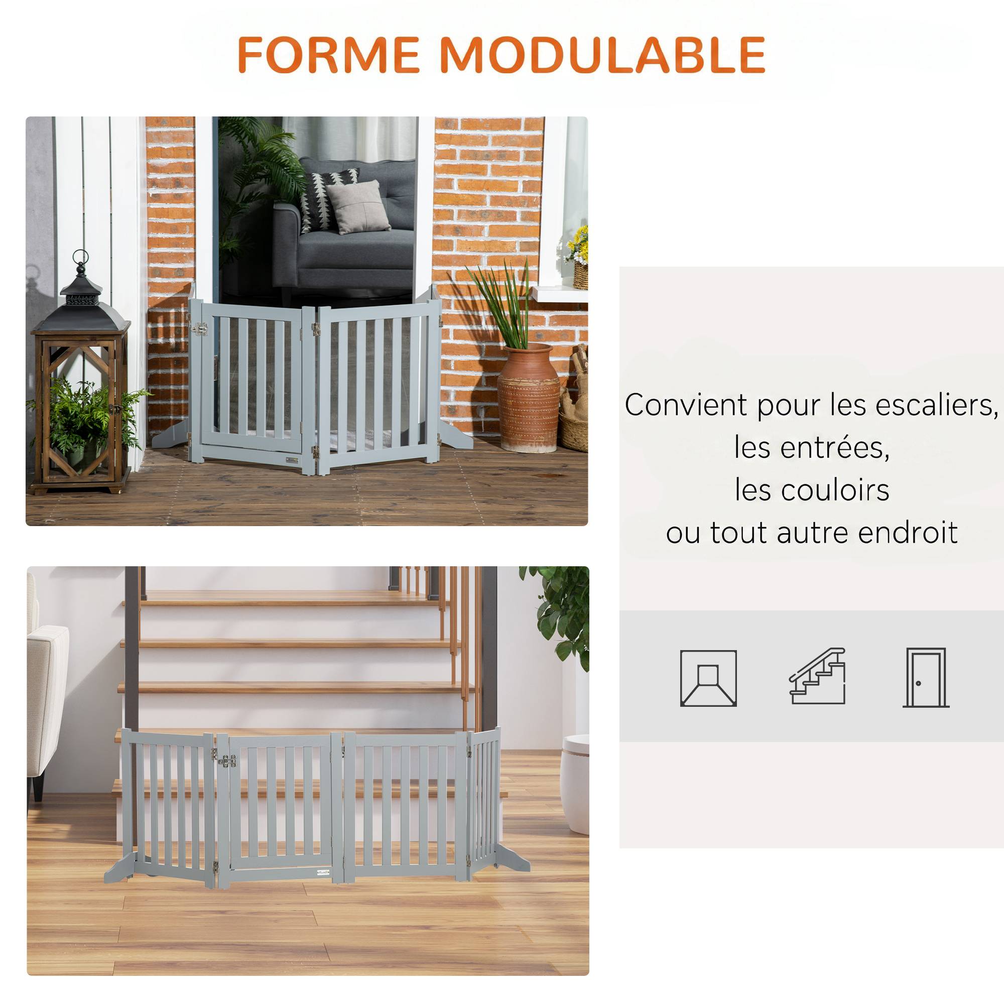 ComfortXL - Barrière chien MDF grise 205 x 60 cm intérieur pliable avec porte et supports - ComfortXL Outdoor Living - Image 6