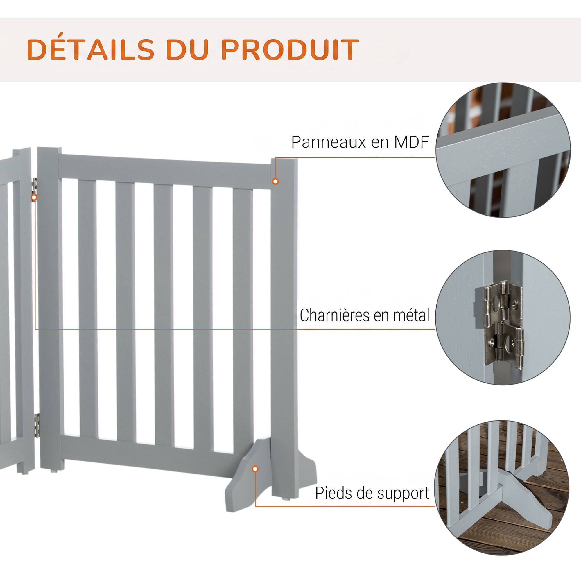 ComfortXL - Barrière chien MDF grise 205 x 60 cm intérieur pliable avec porte et supports - ComfortXL Outdoor Living - Image 8