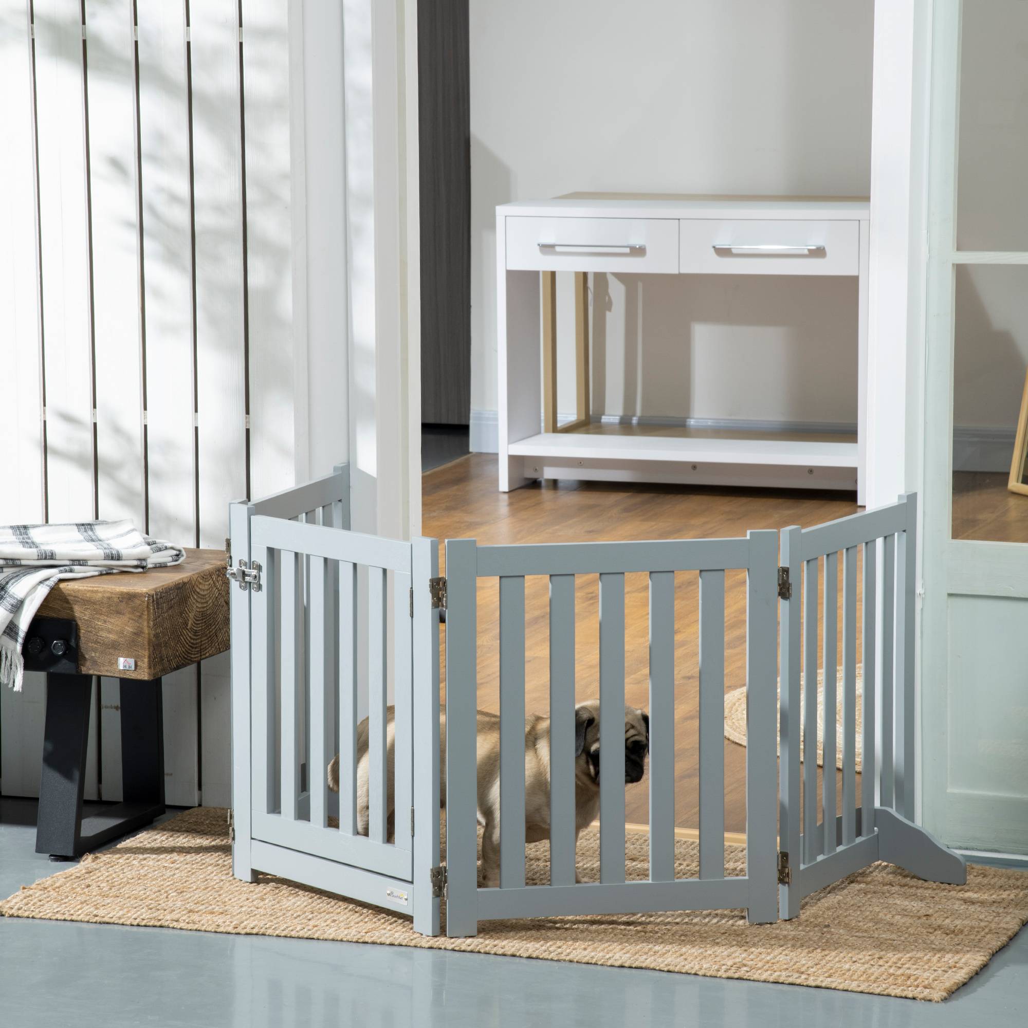 ComfortXL - Barrière chien MDF grise 205 x 60 cm intérieur pliable avec porte et supports - ComfortXL Outdoor Living - Image 2