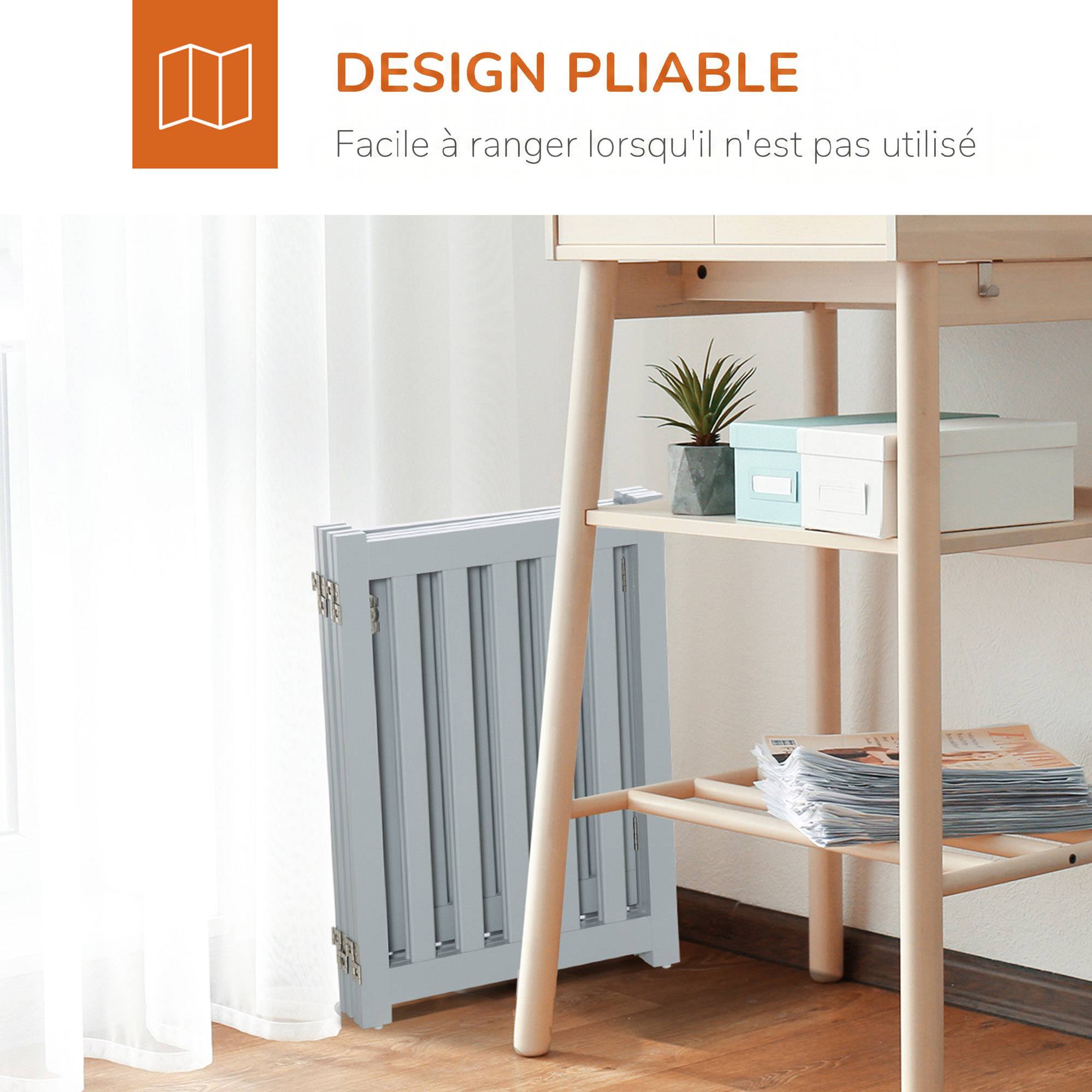 ComfortXL - Barrière chien MDF grise 205 x 60 cm intérieur pliable avec porte et supports - ComfortXL Outdoor Living - Image 7