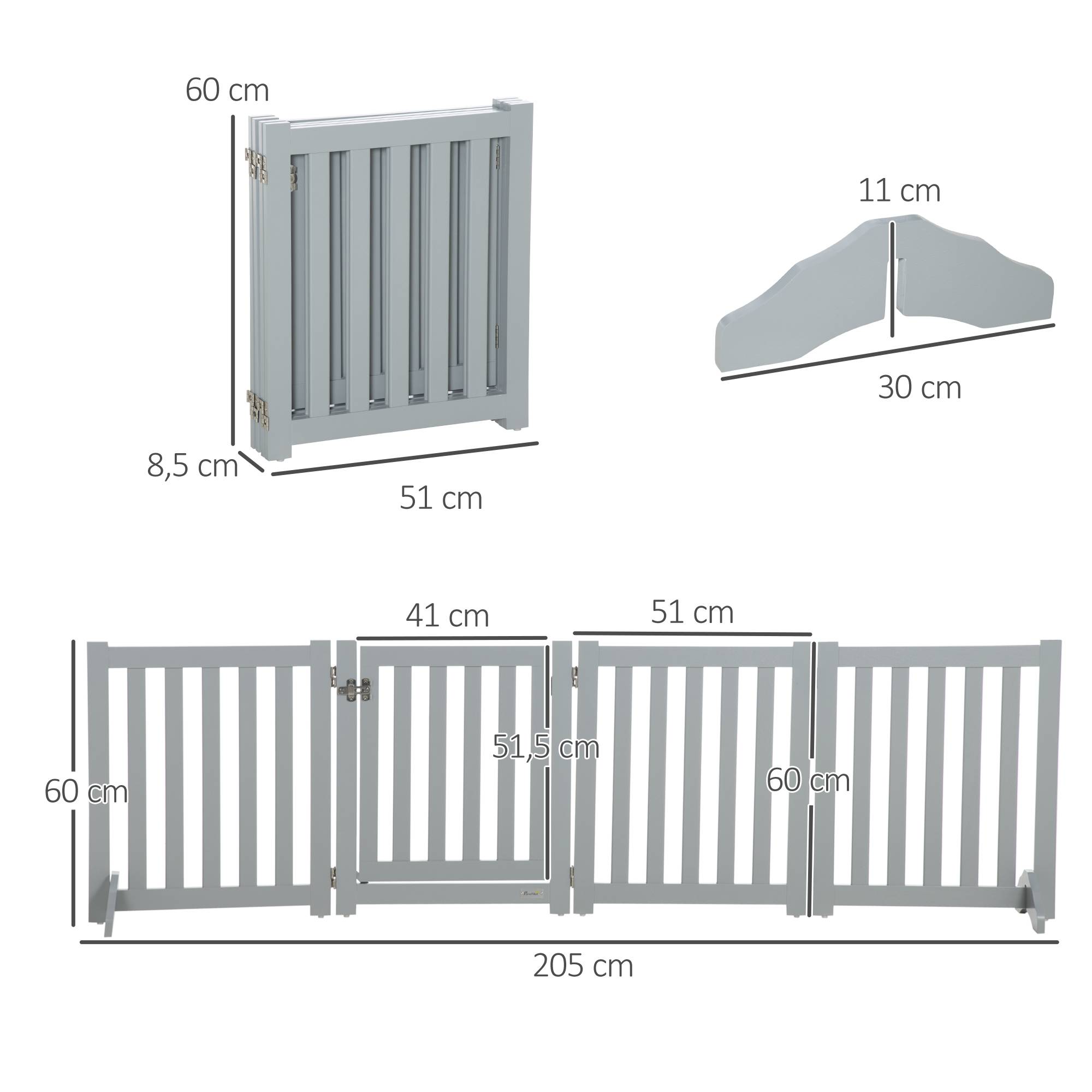 ComfortXL - Barrière chien MDF grise 205 x 60 cm intérieur pliable avec porte et supports - ComfortXL Outdoor Living - Image 4