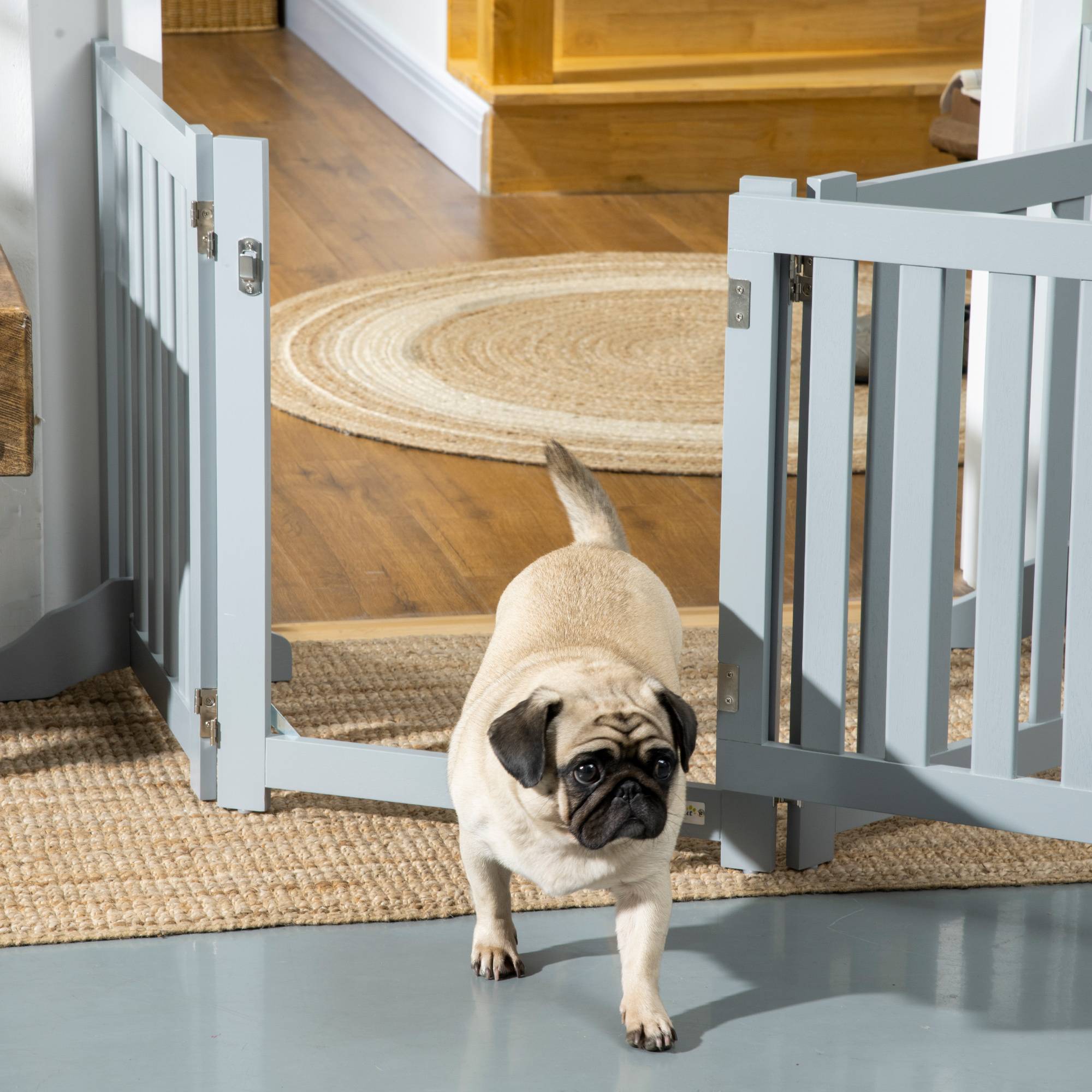 ComfortXL - Barrière chien MDF grise 205 x 60 cm intérieur pliable avec porte et supports - ComfortXL Outdoor Living - Image 10