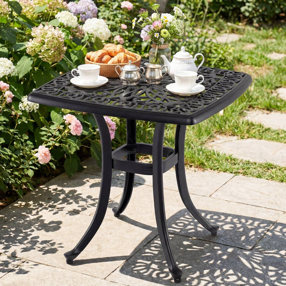 Maison Chic - Table d'Appoint en Aluminium Moulé Table de Jardin Carrée Anti-Rouille avec Trou pour Parasol Résistante aux Intempéries MAISON CHIC - Image 2