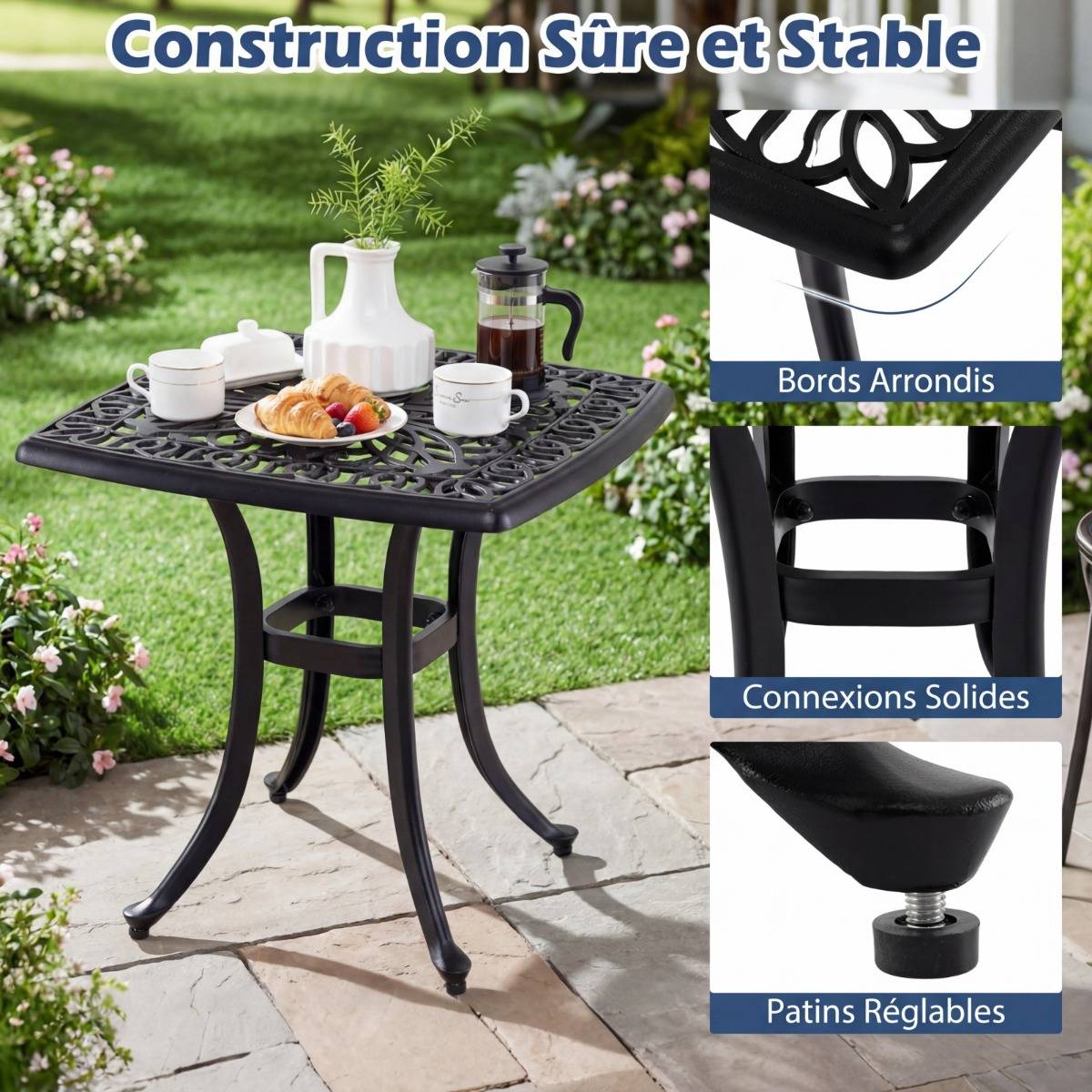 Maison Chic - Table d'Appoint en Aluminium Moulé Table de Jardin Carrée Anti-Rouille avec Trou pour Parasol Résistante aux Intempéries MAISON CHIC - Image 7