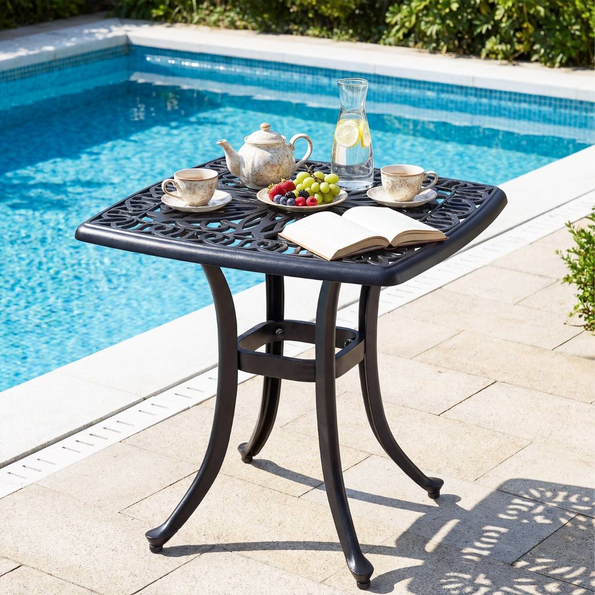 Maison Chic - Table d'Appoint en Aluminium Moulé Table de Jardin Carrée Anti-Rouille avec Trou pour Parasol Résistante aux Intempéries MAISON CHIC - Image 4