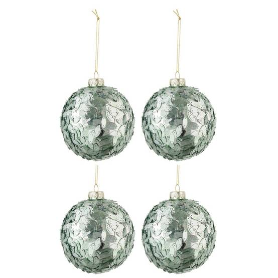 J-Line - Boite de 4 boules de Noël en verre vert menthe 10.5x10.5x12 cm - J-Line - Image 1