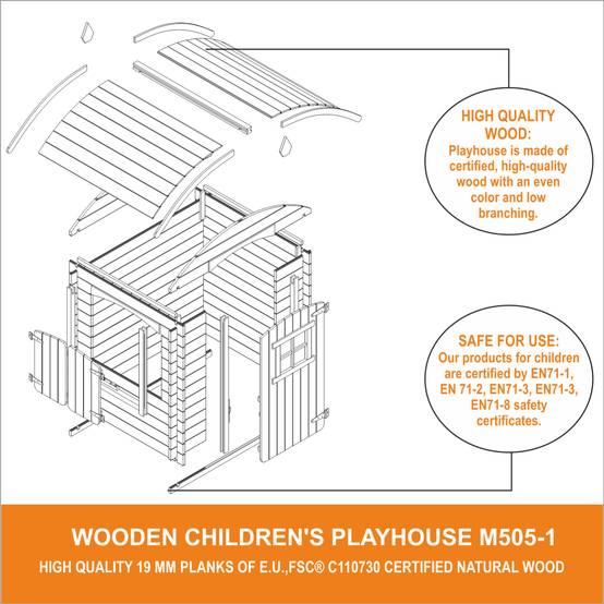 Timbela - Maison en bois pour enfants 112x146xH145 cm / 1.1 m² sans plancher - Maison jardin enfant exterieur bois - 19 mm d’épaisseur - Timbela M505-1 - Image 8