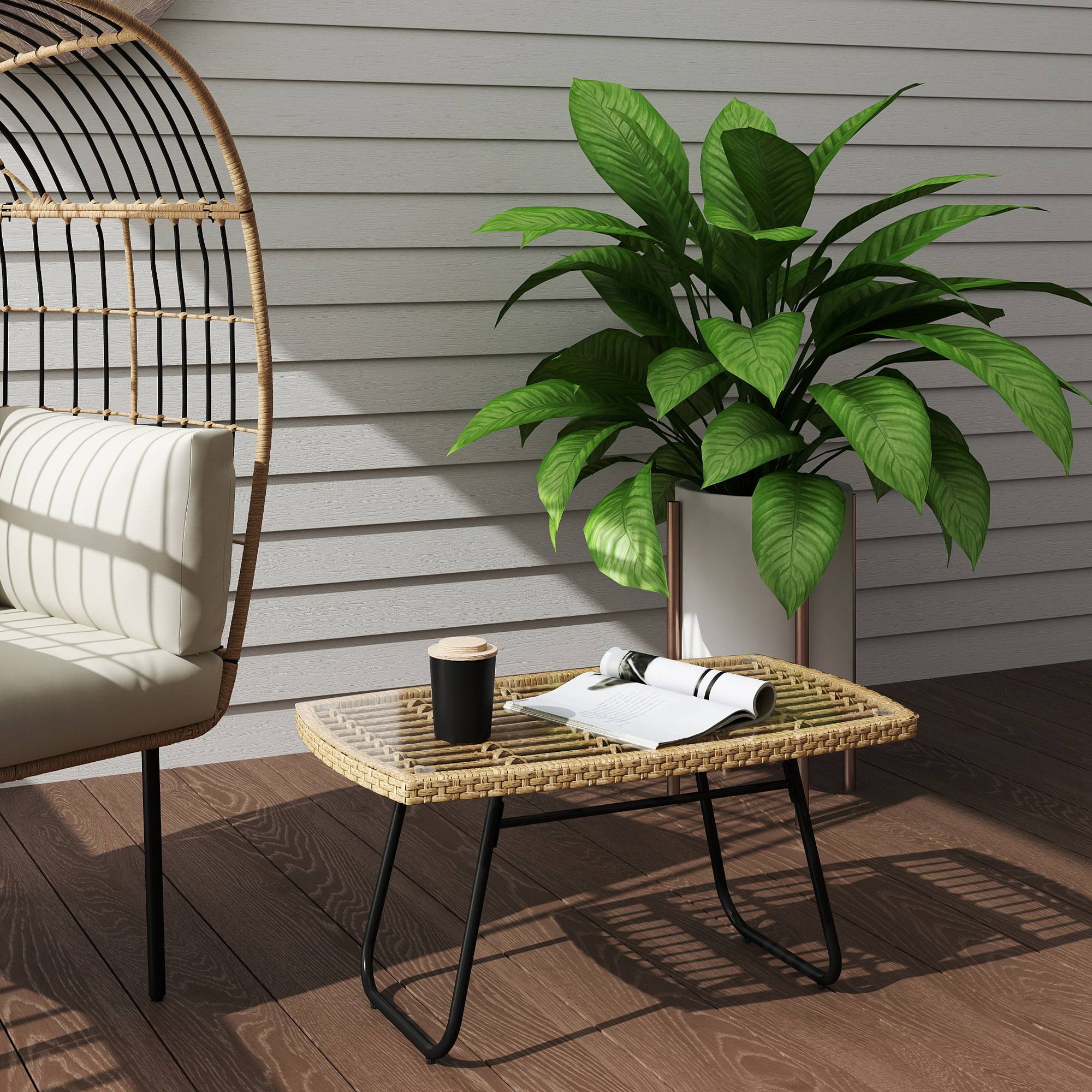 PANGIVO - Table basse de jardin résine tressée naturel 90 x 50 x 45 cm - PANGIVO - Image 4