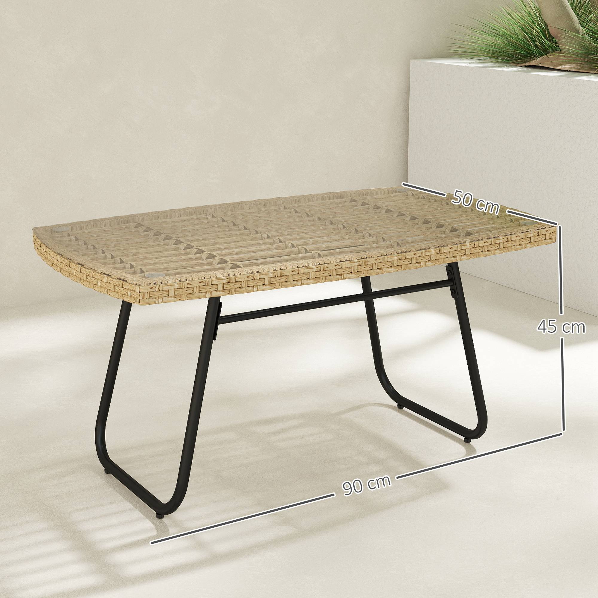 PANGIVO - Table basse de jardin résine tressée naturel 90 x 50 x 45 cm - PANGIVO - Image 5
