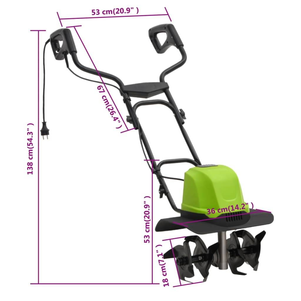Motoculteur électrique acier et ABS noir et vert 36 x 53 x 138 cm - PANGIVO - Image 9