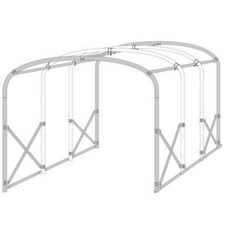 Abri tunnel largeur 3 m pieds droits pas à 1.50 m - Long 16.50 m, type Camion 640 gr/m² beige, Façade 2 portes simples, Fix. Sol t - Image 2