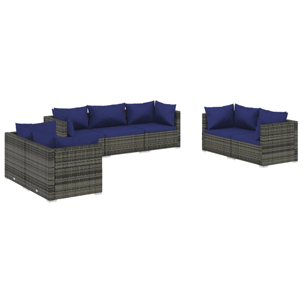 Helloshop26 - Salon de jardin meuble d'extérieur ensemble de mobilier 7 pièces avec coussins résine tressée gris - Image 1