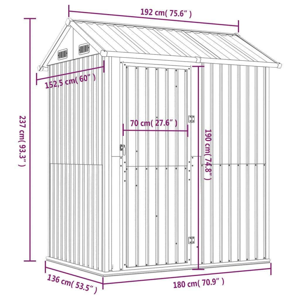 Helloshop26 - Abri de jardin cabane cabanon maison de stockage remise extérieur hangar outils robuste clair 192 x 152,5 x 237 cm acier galvanisé gris - Image 7
