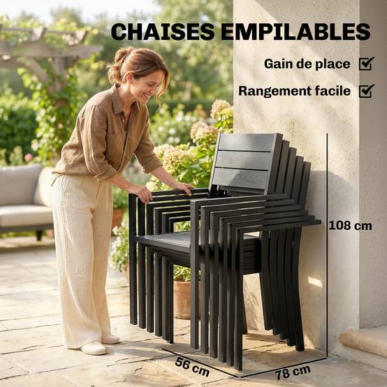 Ensemble repas de jardin aluminium gris 160 x 86 x 72 cm - PANGIVO - Image 8