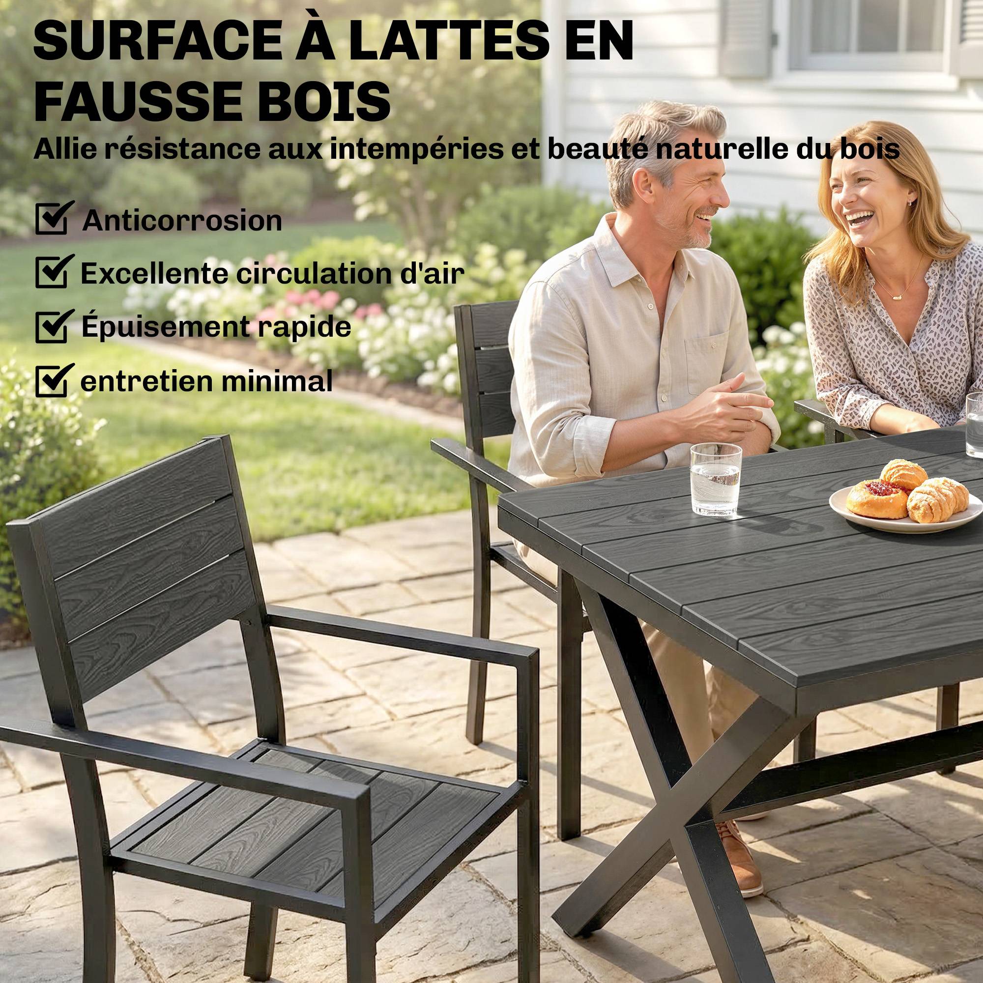Ensemble repas de jardin aluminium gris 160 x 86 x 72 cm - PANGIVO - Image 7