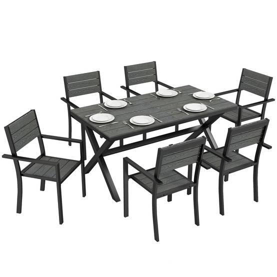 Ensemble repas de jardin aluminium gris 160 x 86 x 72 cm - PANGIVO - Image 1