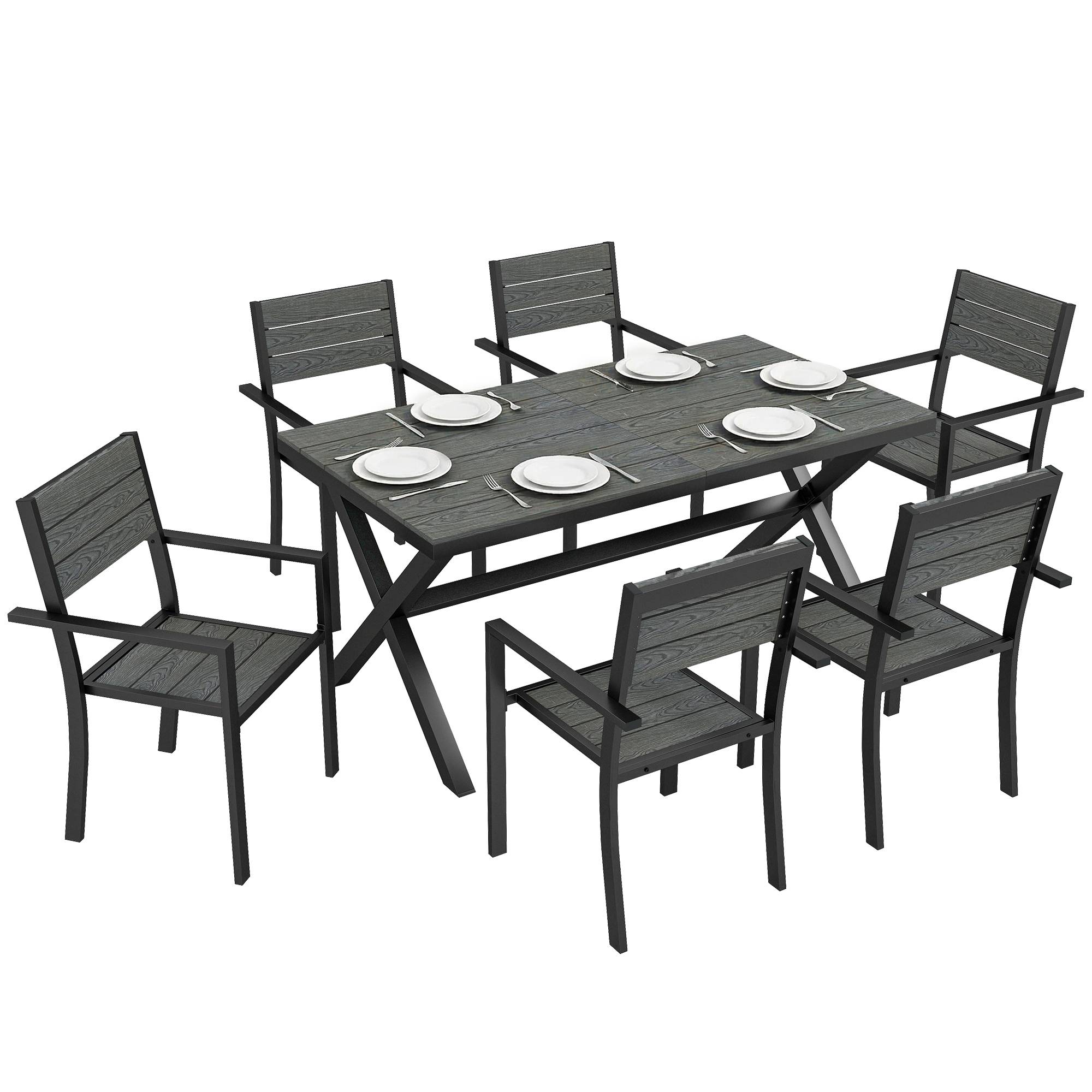 Ensemble repas de jardin aluminium gris 160 x 86 x 72 cm - PANGIVO - Image 1