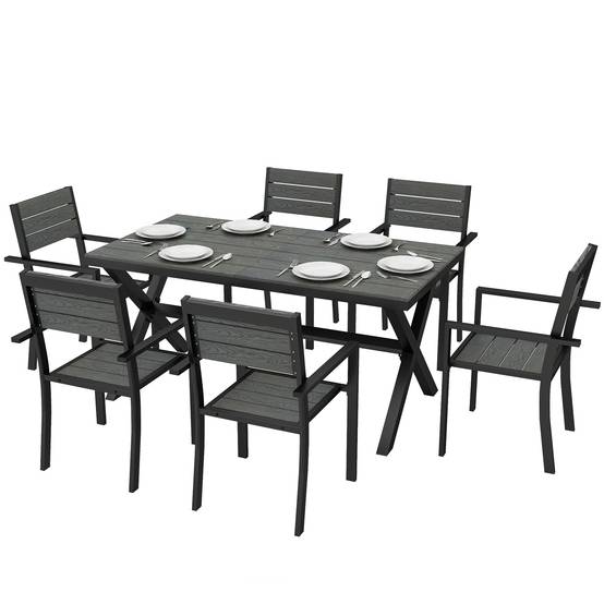 Ensemble repas de jardin aluminium gris 160 x 86 x 72 cm - PANGIVO - Image 2