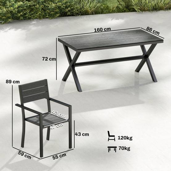 Ensemble repas de jardin aluminium gris 160 x 86 x 72 cm - PANGIVO - Image 5
