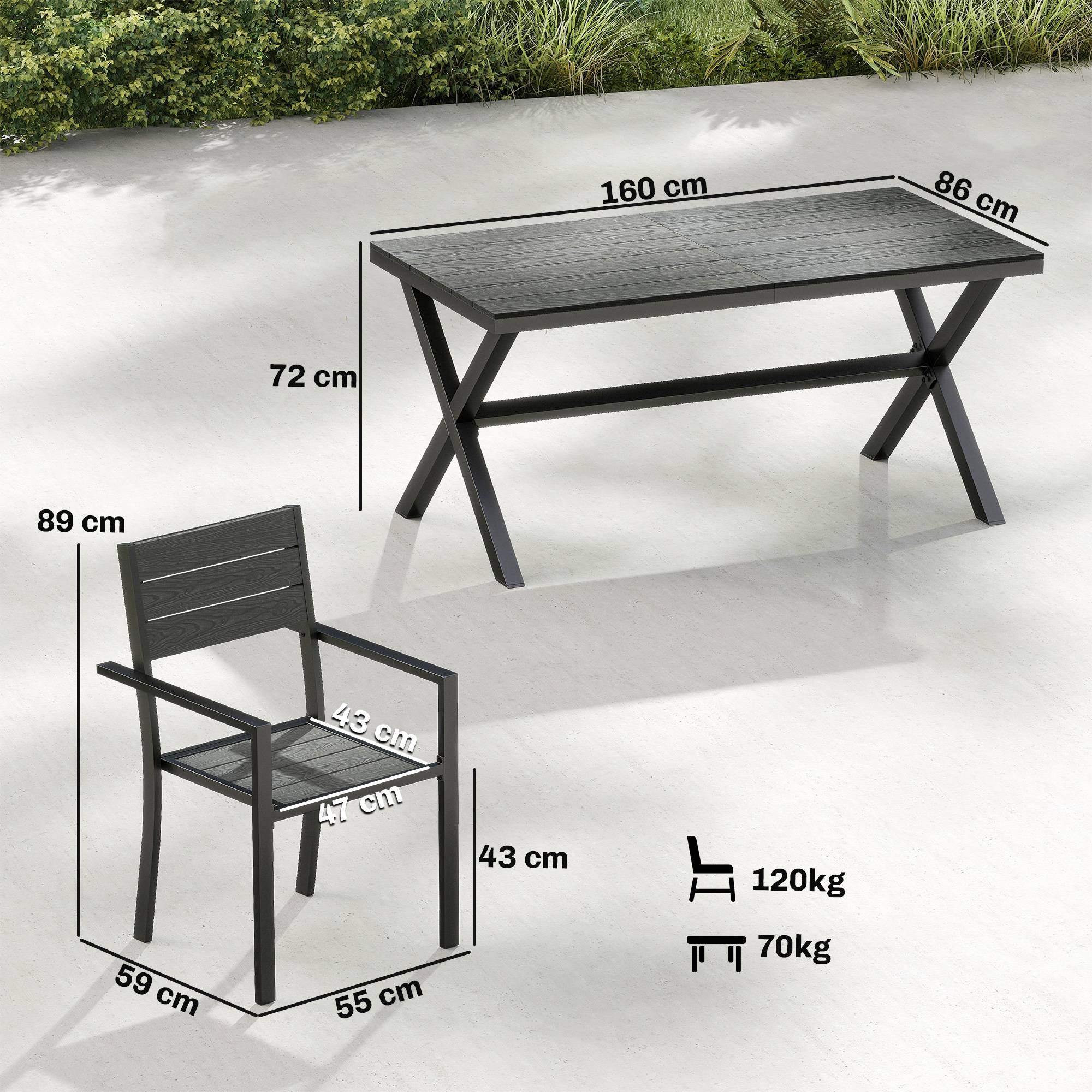 Ensemble repas de jardin aluminium gris 160 x 86 x 72 cm - PANGIVO - Image 5