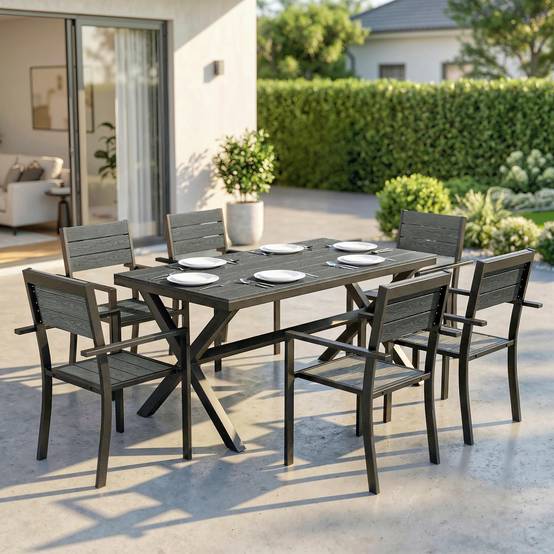 Ensemble repas de jardin aluminium gris 160 x 86 x 72 cm - PANGIVO - Image 3