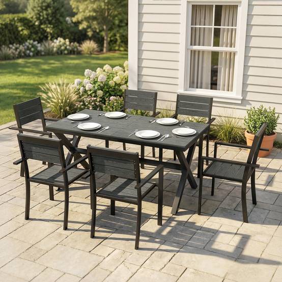 Ensemble repas de jardin aluminium gris 160 x 86 x 72 cm - PANGIVO - Image 4