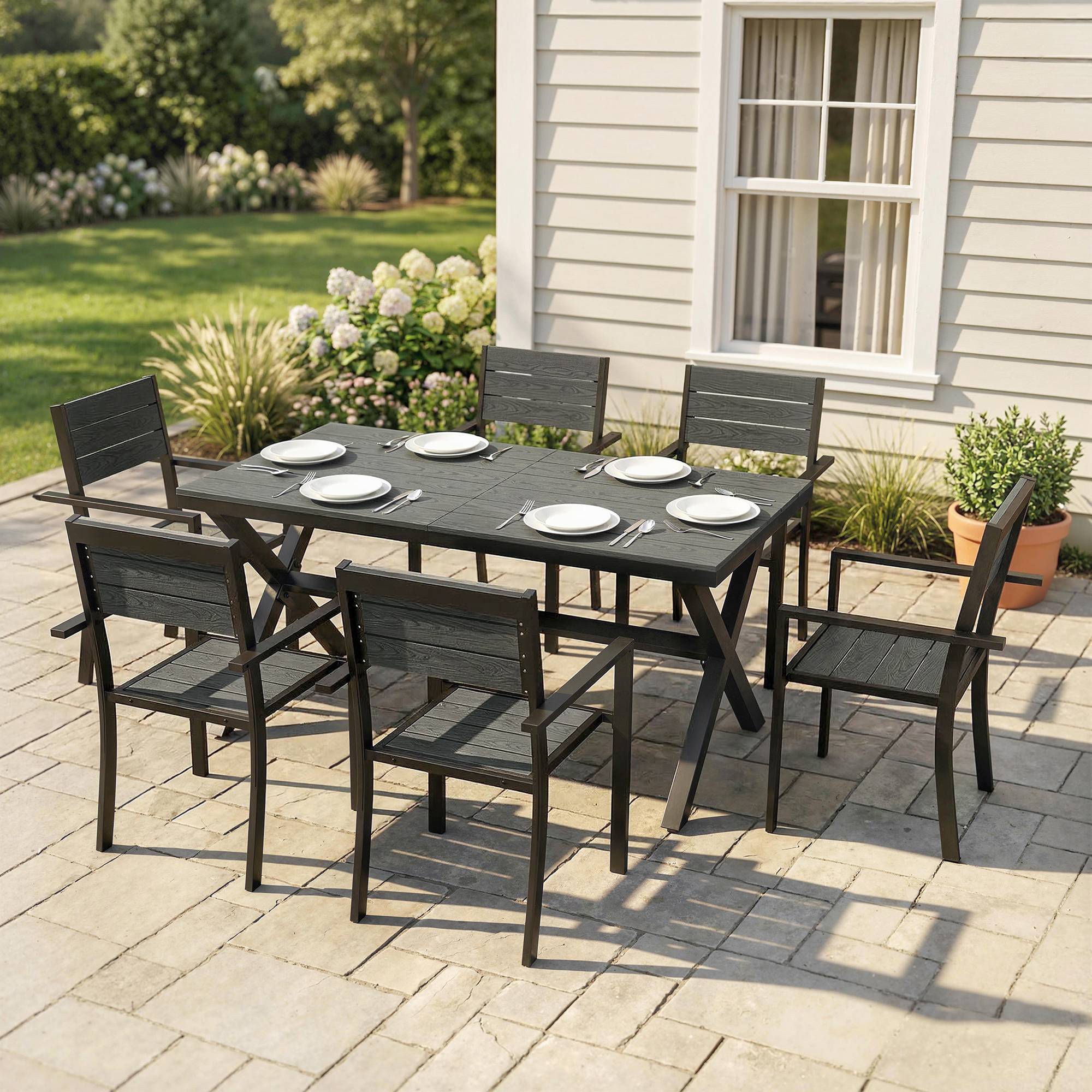 Ensemble repas de jardin aluminium gris 160 x 86 x 72 cm - PANGIVO - Image 4